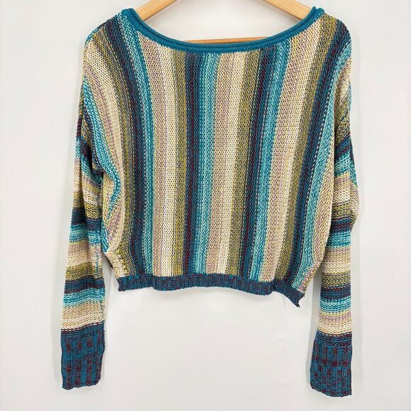 Natural Life Striped Long Sleeve Cropped Sweater, Sz XS, Boho Hippie Casual - Picture 3 of 8